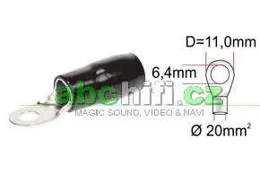 Kabelové oko stříbrné pro kabel 20 mm2, otvor 6,4 mm, černá izolace Vysoce Kvalitní