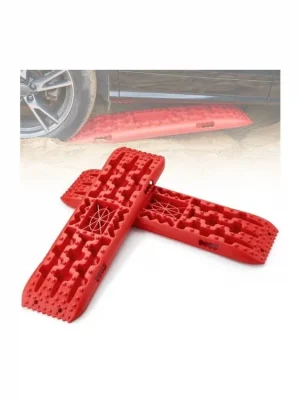 10TON Trakční desky s PP materiálem, Odtahové desky pro terénní vozidla/auta/pickupy/SUV/karavany, Párové trakční rohože na pneumatiky na sněhu, písku, blátě a sypkém terénu, Úložný vak, Dlouhé, Červené Jen Po Omezenou Doba