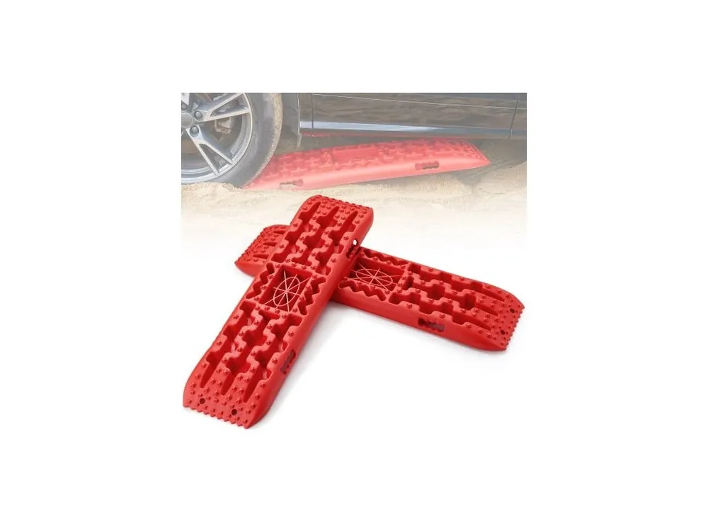 10TON Trakční desky s PP materiálem, Odtahové desky pro terénní vozidla/auta/pickupy/SUV/karavany, Párové trakční rohože na pneumatiky na sněhu, písku, blátě a sypkém terénu, Úložný vak, Dlouhé, Červené Jen Po Omezenou Doba