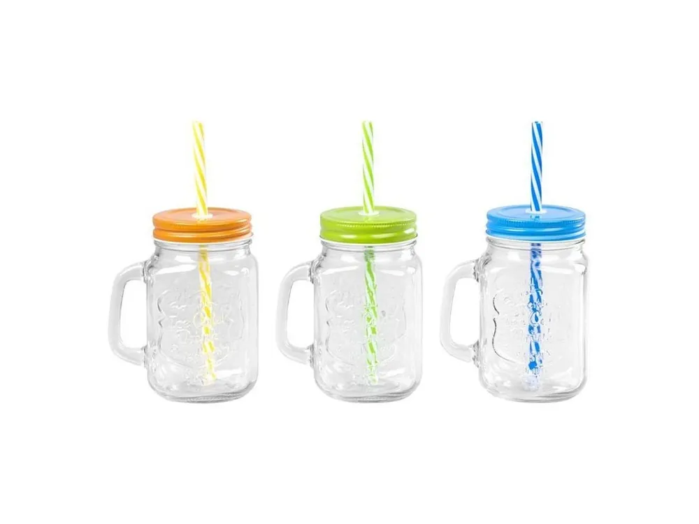 Sklenice s brčkem a barevným víkem MagicHome sklo, 480ml Speciální Cena