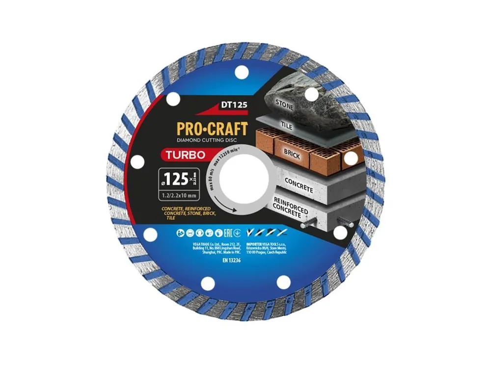 Kotouč řezný diamantový 125mm PROCRAFT DT125 Turbo Nová Kolekce