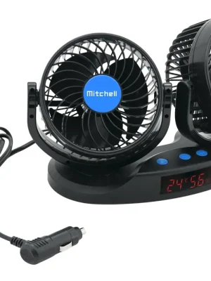 Ventilátor MITCHELL DUO 2x130mm 12V na palubní desku s teploměrem Finální Výprodej