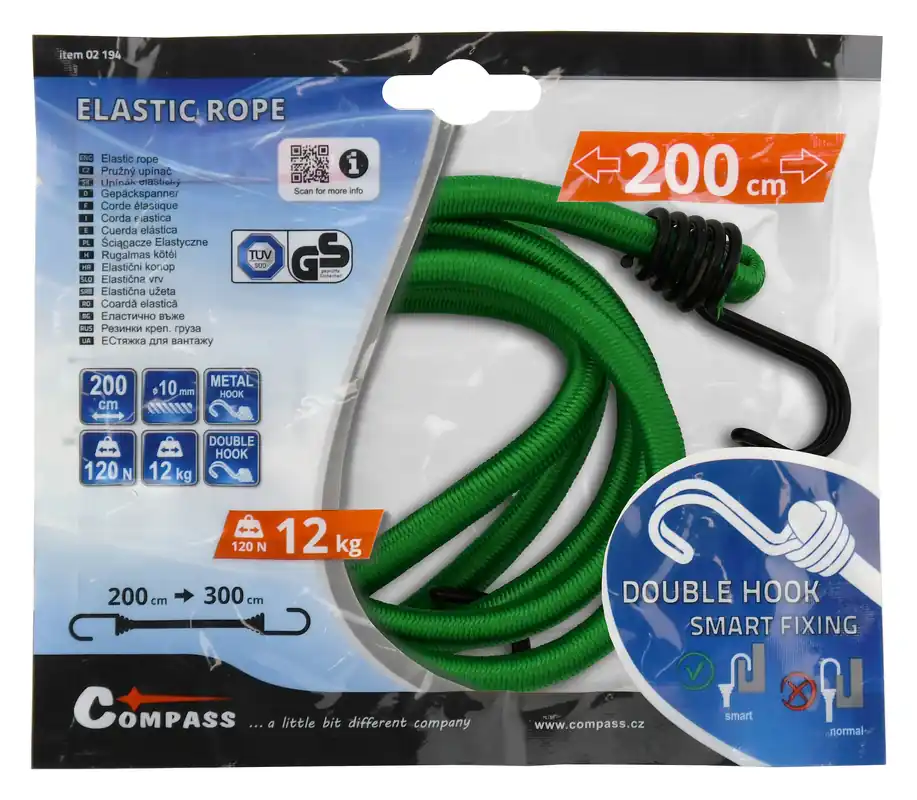 Upínač pružný DOUBLE HOOK 10mm/200cm TÜV/GS Aktuální